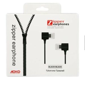 NEW Zipper Earphones Stereo Headset Earbuds Headphone with Mic BLACK